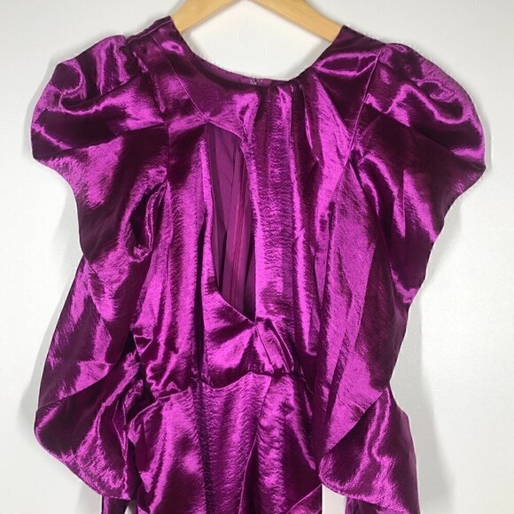 For Love & Lemons Bowie Metallic Dress Satin Cutout Magenta NWT S - Picture 7 of 13